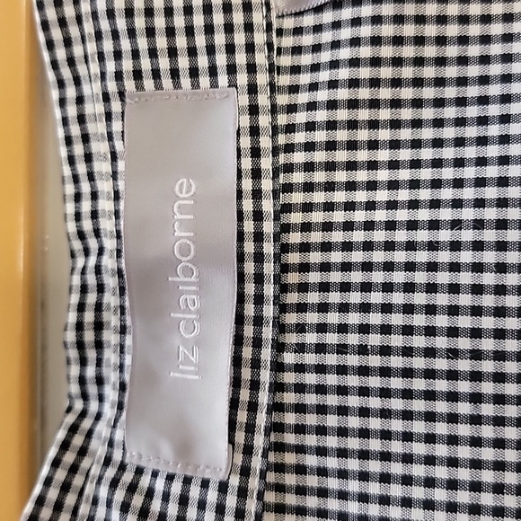 Liz Claiborne Size 2X Black White Gingham Check 3/4 Sleeve Button Front Blouse - Picture 10 of 12